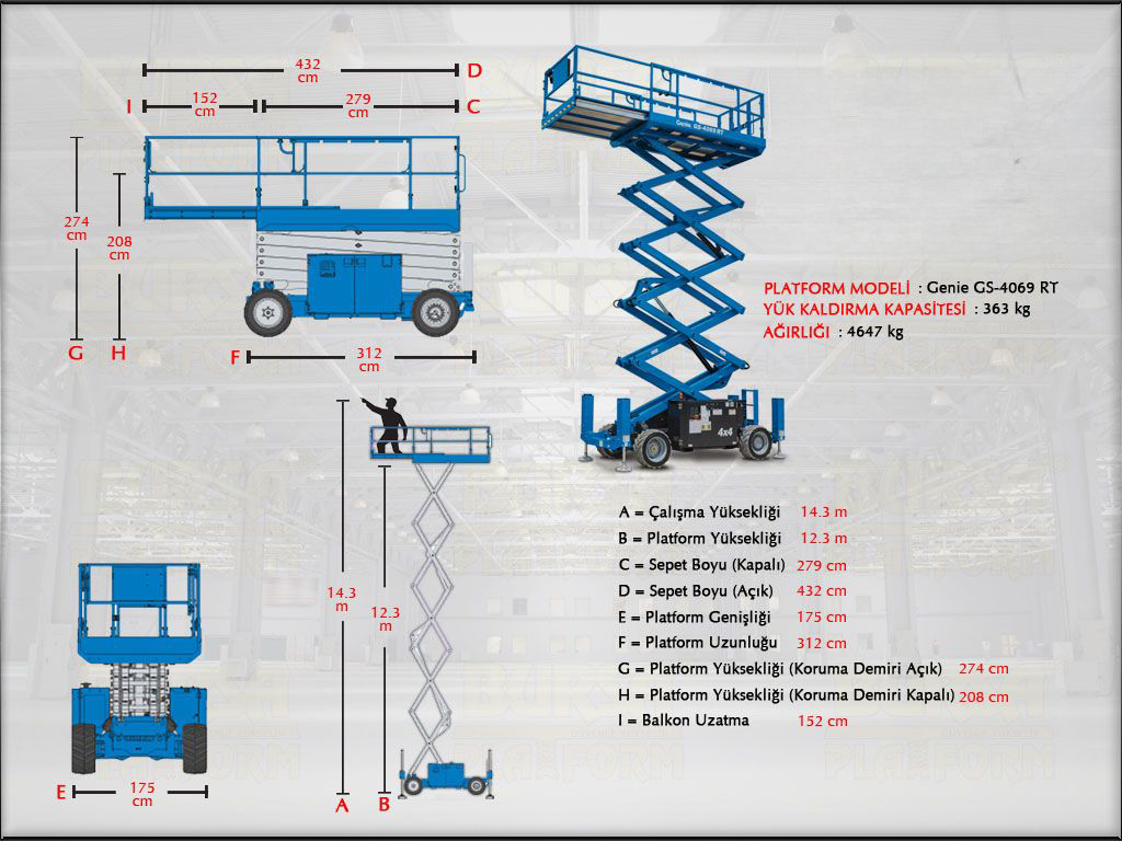 Dizel Makaslı Manlift Platform 14 Metrelik